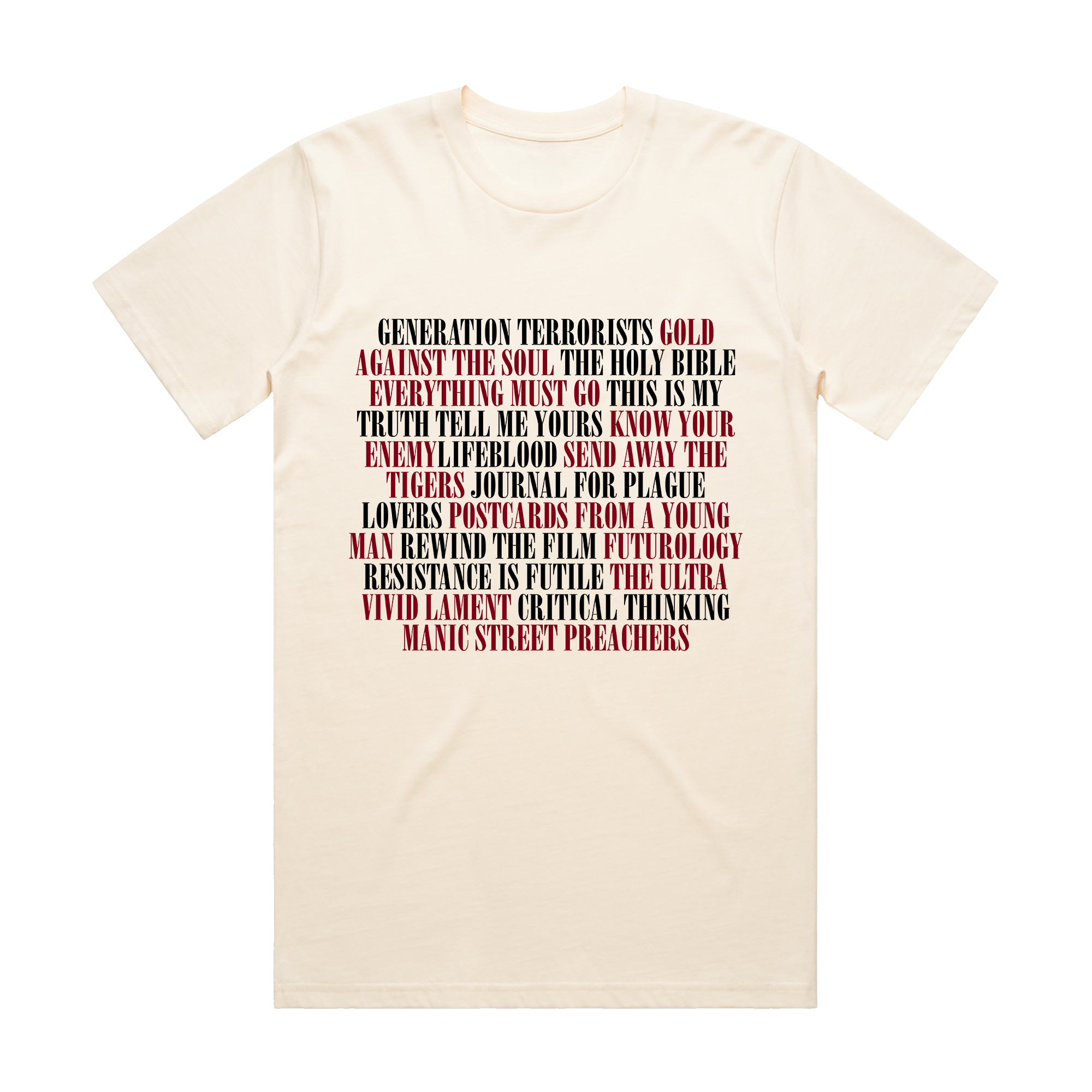 Manic Street Preachers Album Titles Print Cream T-Shirt