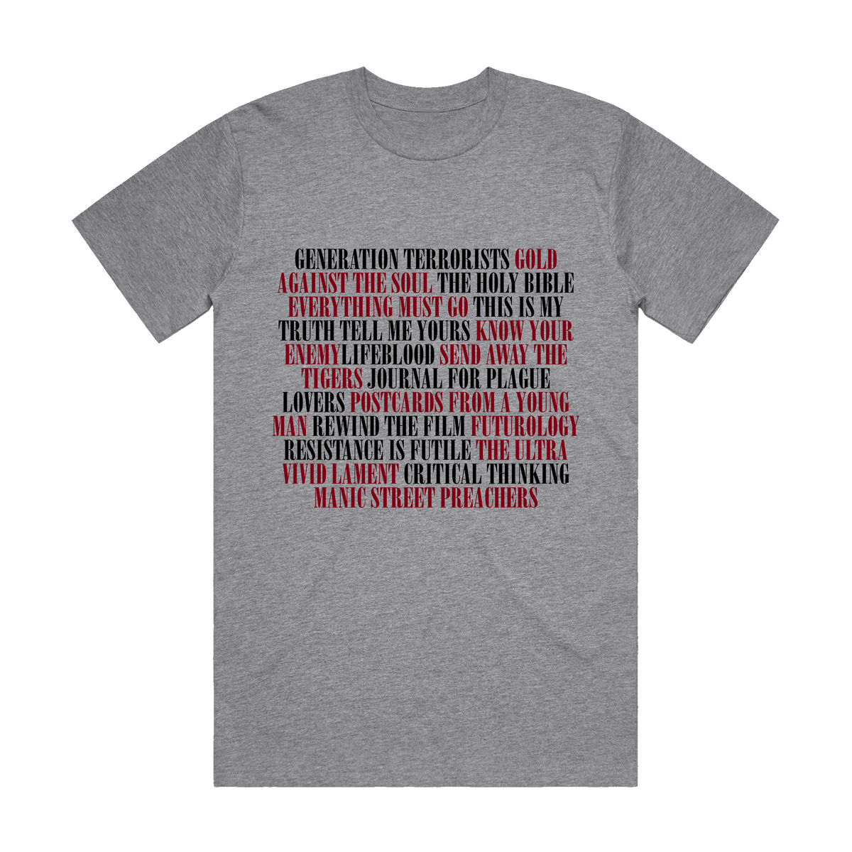Manic Street Preachers Album Titles Print Grey Marl T-Shirt